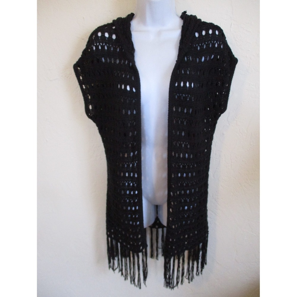 VTG Y2K Wet Seal Cardigan Size M Open Crochet Fringed